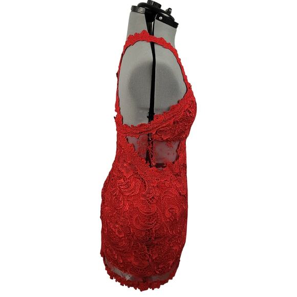 Venus Women's Cross Strap Lace Midi Dress Sz 8 Embroidered Empire Waist Red EUC - Picture 5 of 16